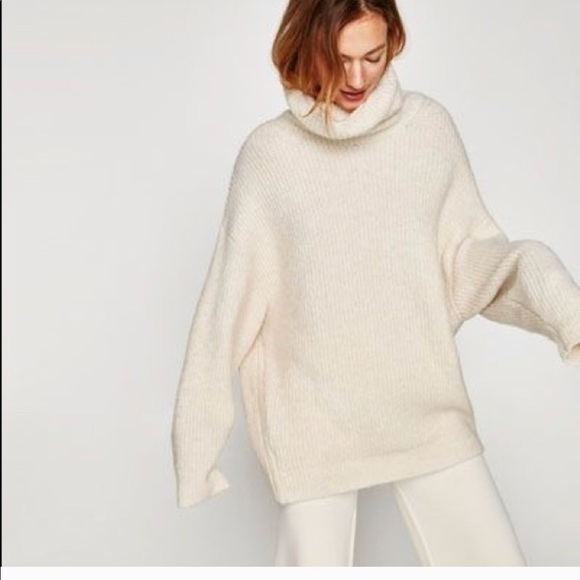 Zara Cream Oversized Roll Neck Sweater 